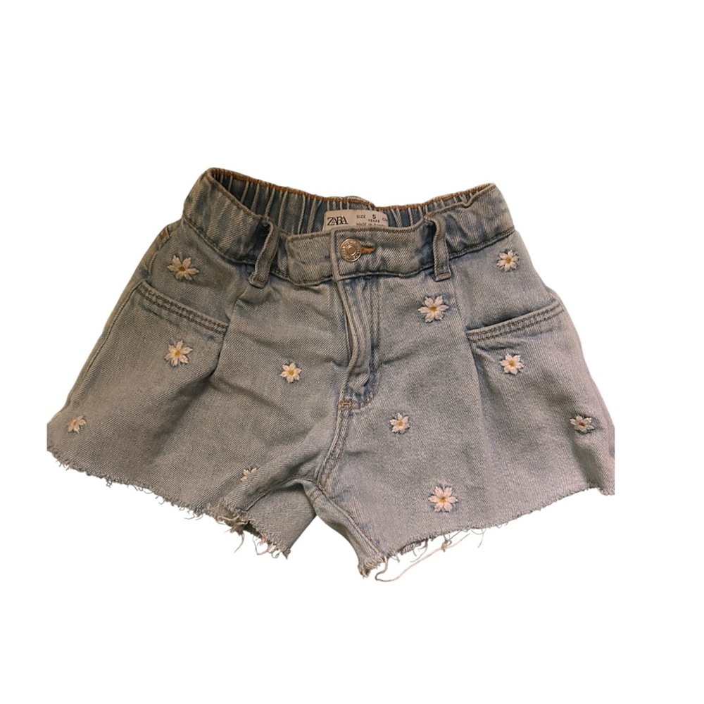 Zara Blue Floral Embroidered Jean Shorts
